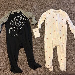 Nike Kids' One-Piece Footed Pajamas - Black & White and Red Swoosh
